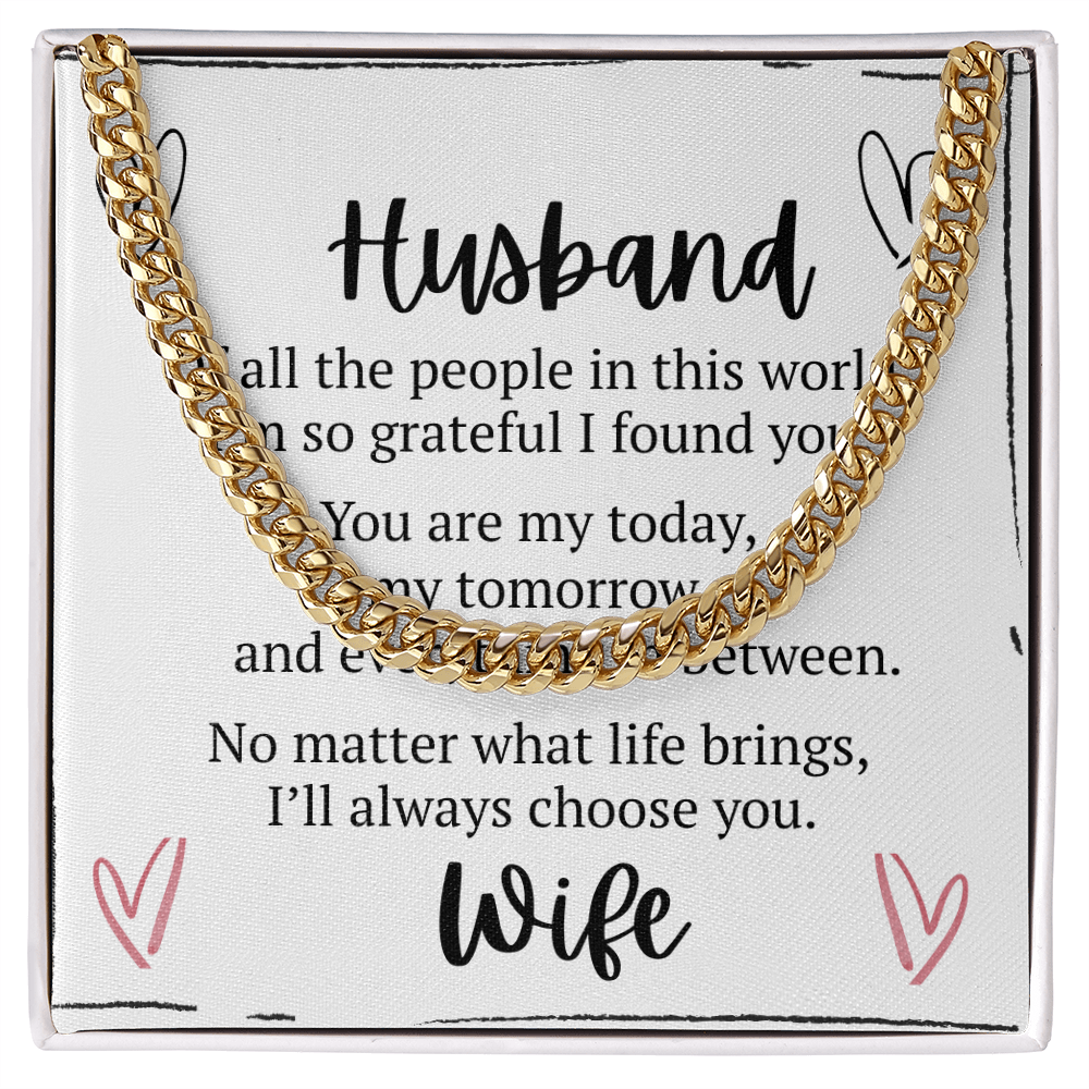 To My Husband – Cuban Link Chain Necklace Gift from Wife | Romantic Message Card Gift for Him