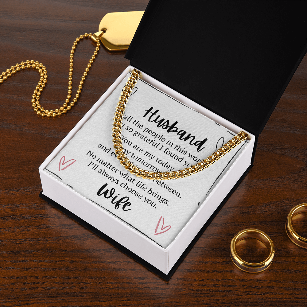 To My Husband – Cuban Link Chain Necklace Gift from Wife | Romantic Message Card Gift for Him