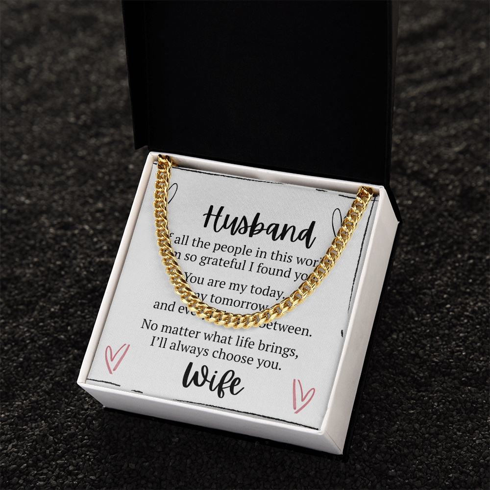 To My Husband – Cuban Link Chain Necklace Gift from Wife | Romantic Message Card Gift for Him