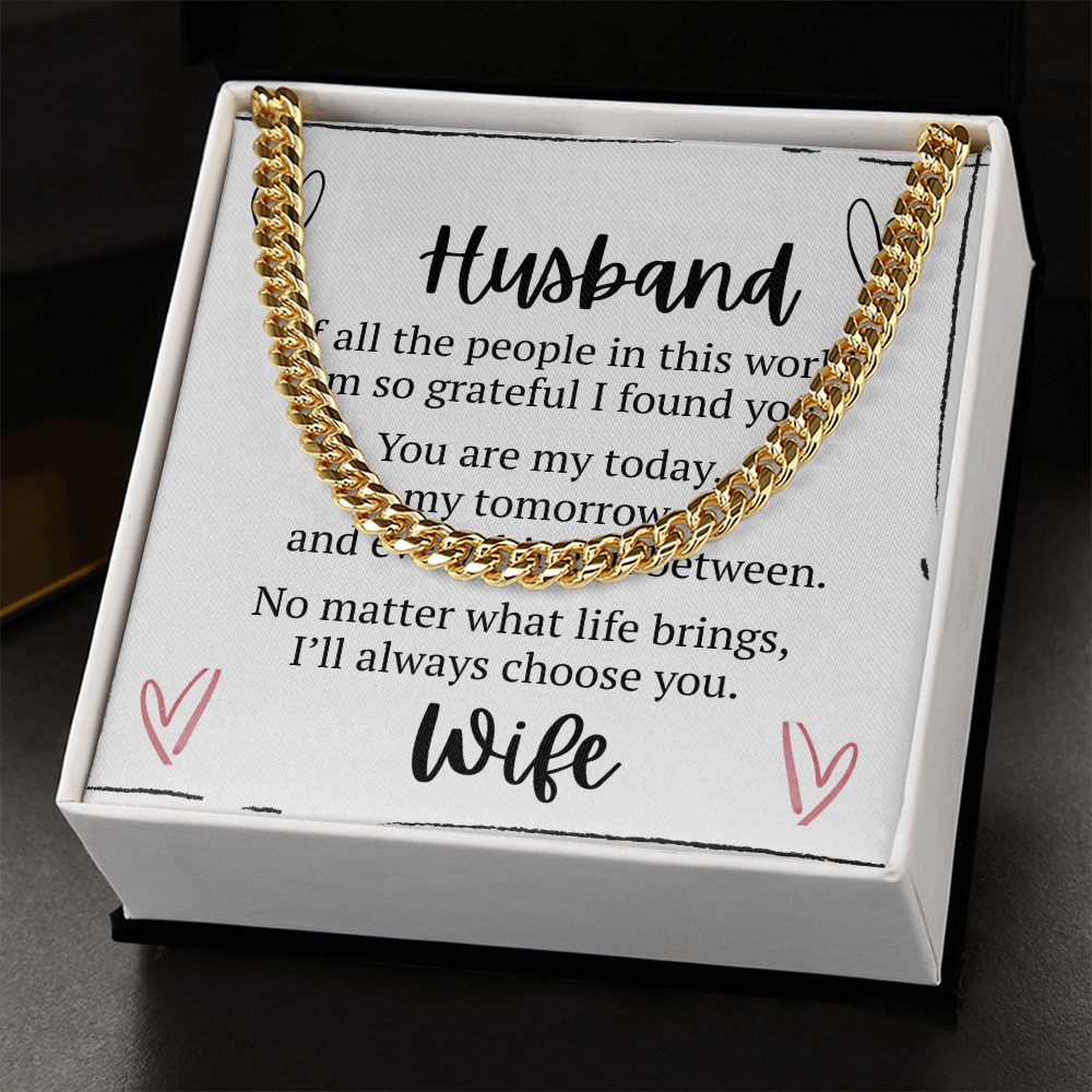 To My Husband – Cuban Link Chain Necklace Gift from Wife | Romantic Message Card Gift for Him