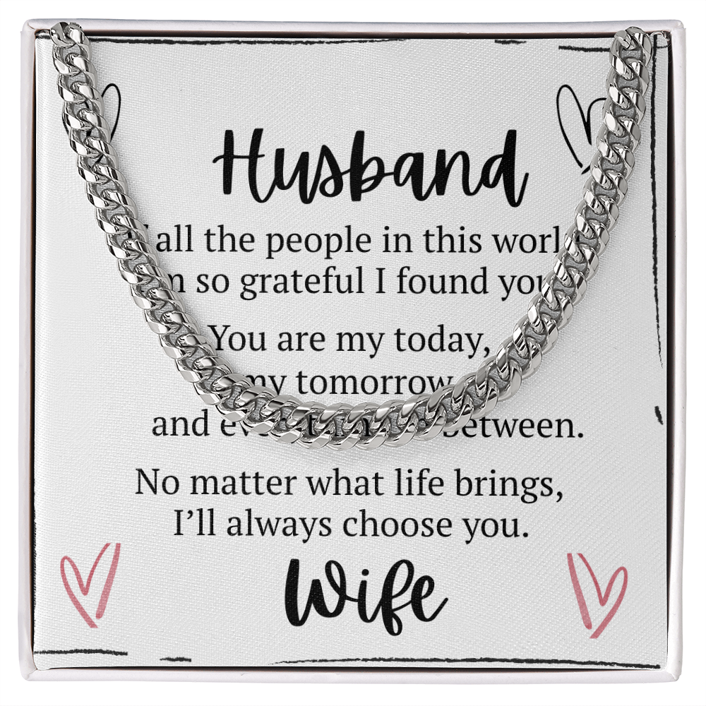 To My Husband – Cuban Link Chain Necklace Gift from Wife | Romantic Message Card Gift for Him