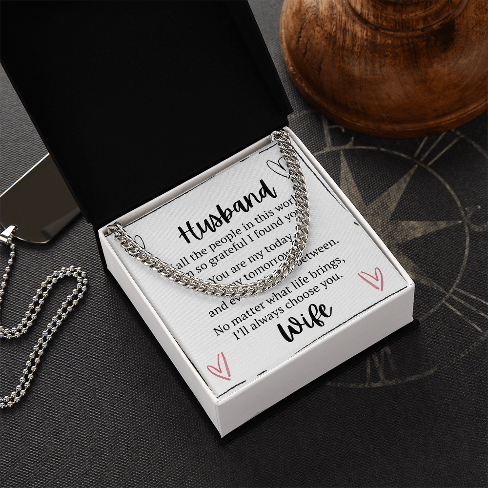 To My Husband – Cuban Link Chain Necklace Gift from Wife | Romantic Message Card Gift for Him