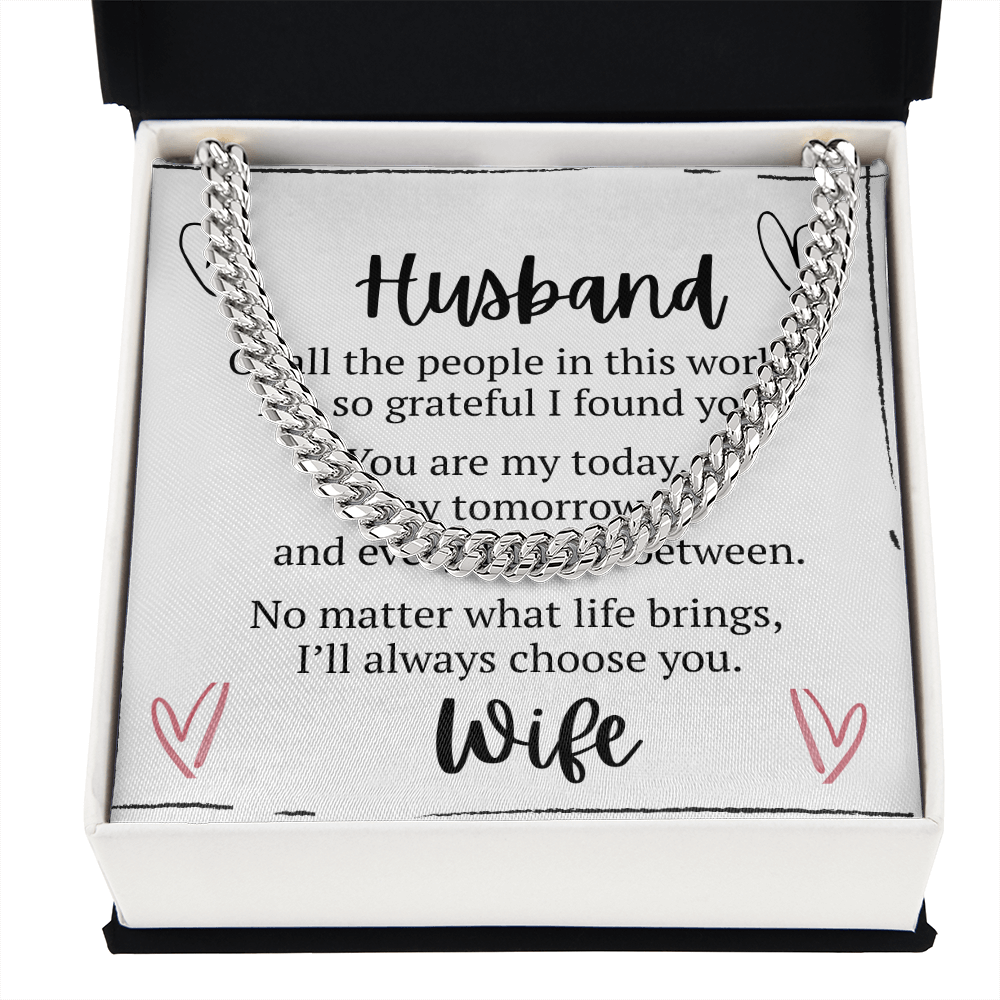 To My Husband – Cuban Link Chain Necklace Gift from Wife | Romantic Message Card Gift for Him