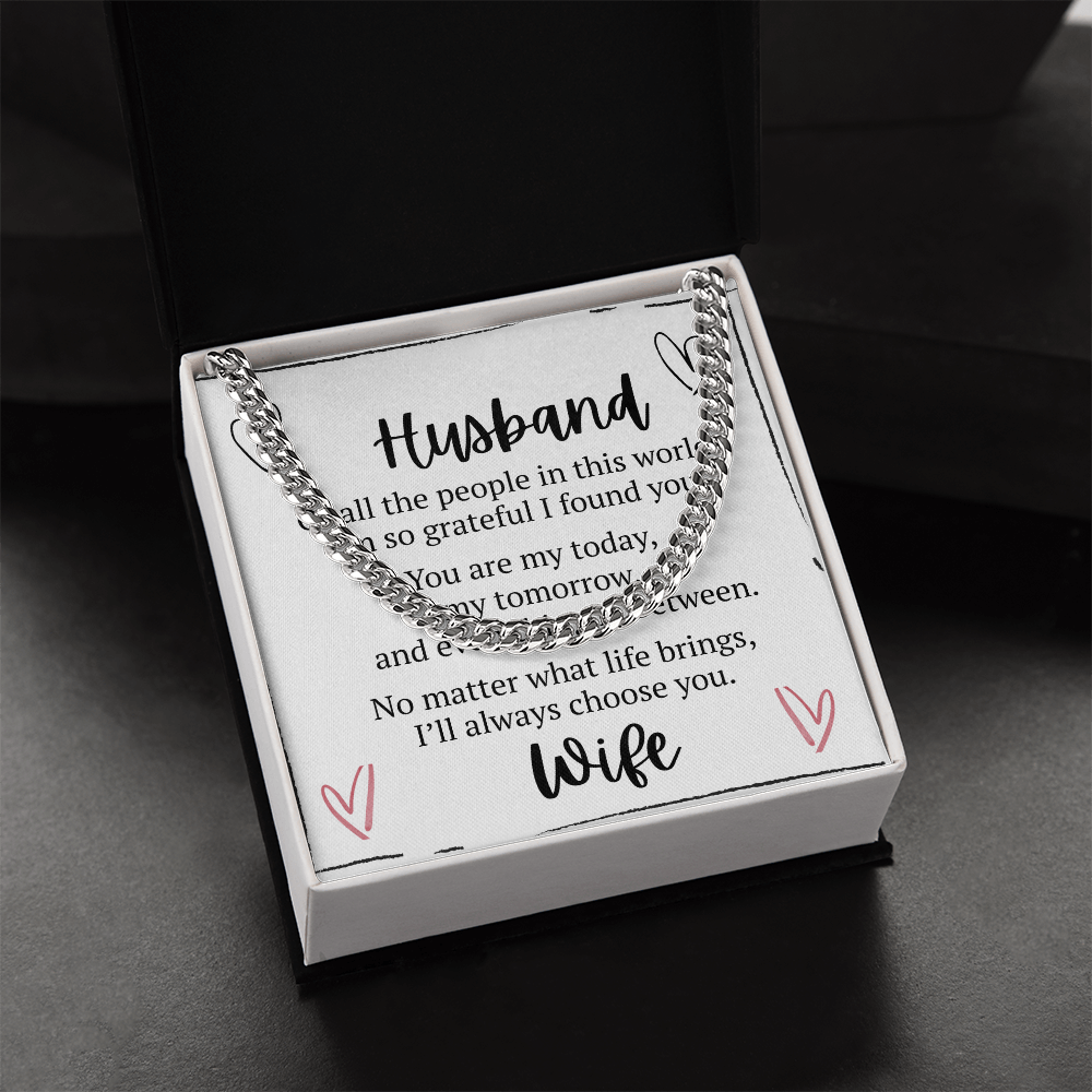 To My Husband – Cuban Link Chain Necklace Gift from Wife | Romantic Message Card Gift for Him