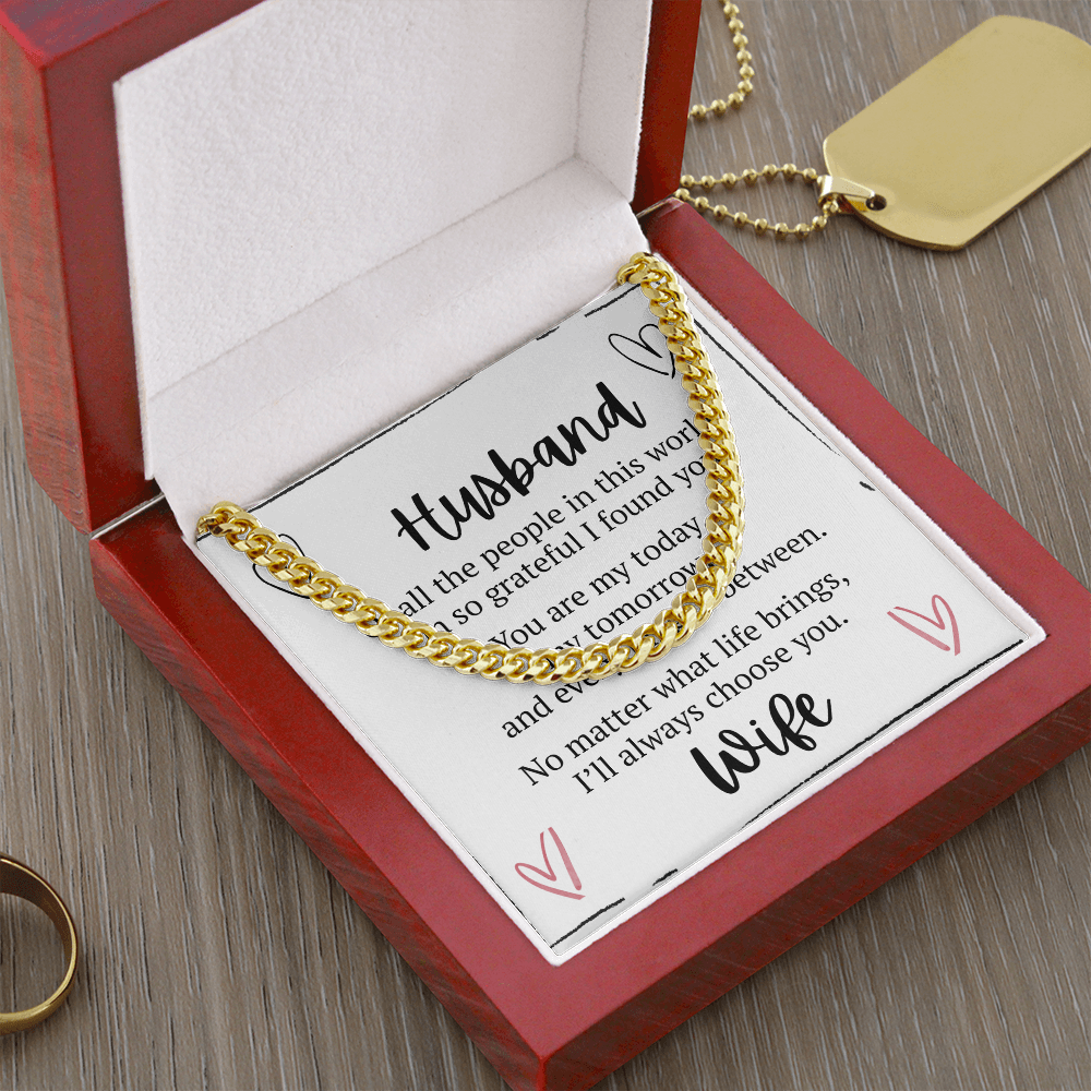 To My Husband – Cuban Link Chain Necklace Gift from Wife | Romantic Message Card Gift for Him