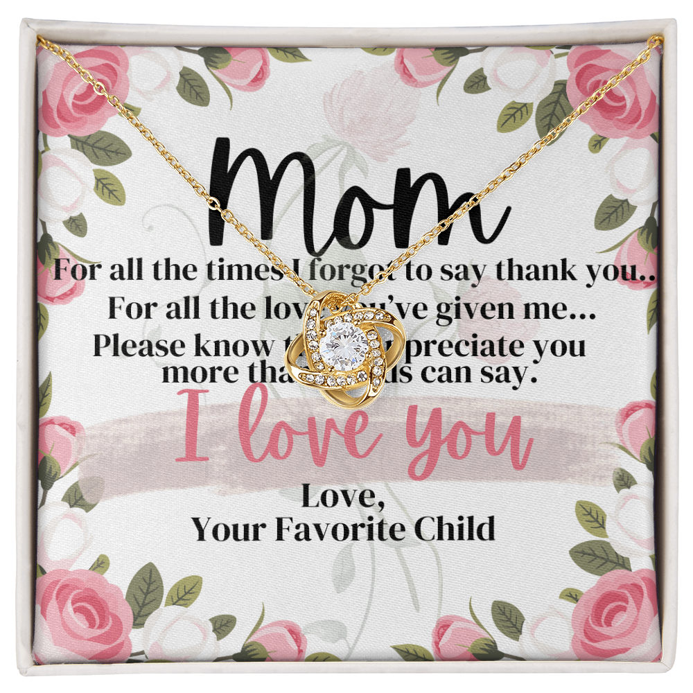 To My Mom – Love Knot Necklace Gift from Daughter or Son | “I Love You” Message Card Jewelry for Mom