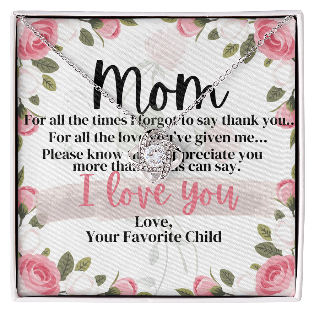 To My Mom – Love Knot Necklace Gift from Daughter or Son | “I Love You” Message Card Jewelry for Mom