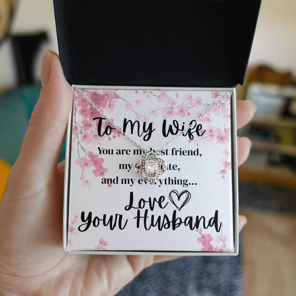 To My Wife – Love Knot Necklace Gift from Husband | Romantic Message Card Jewelry for Her