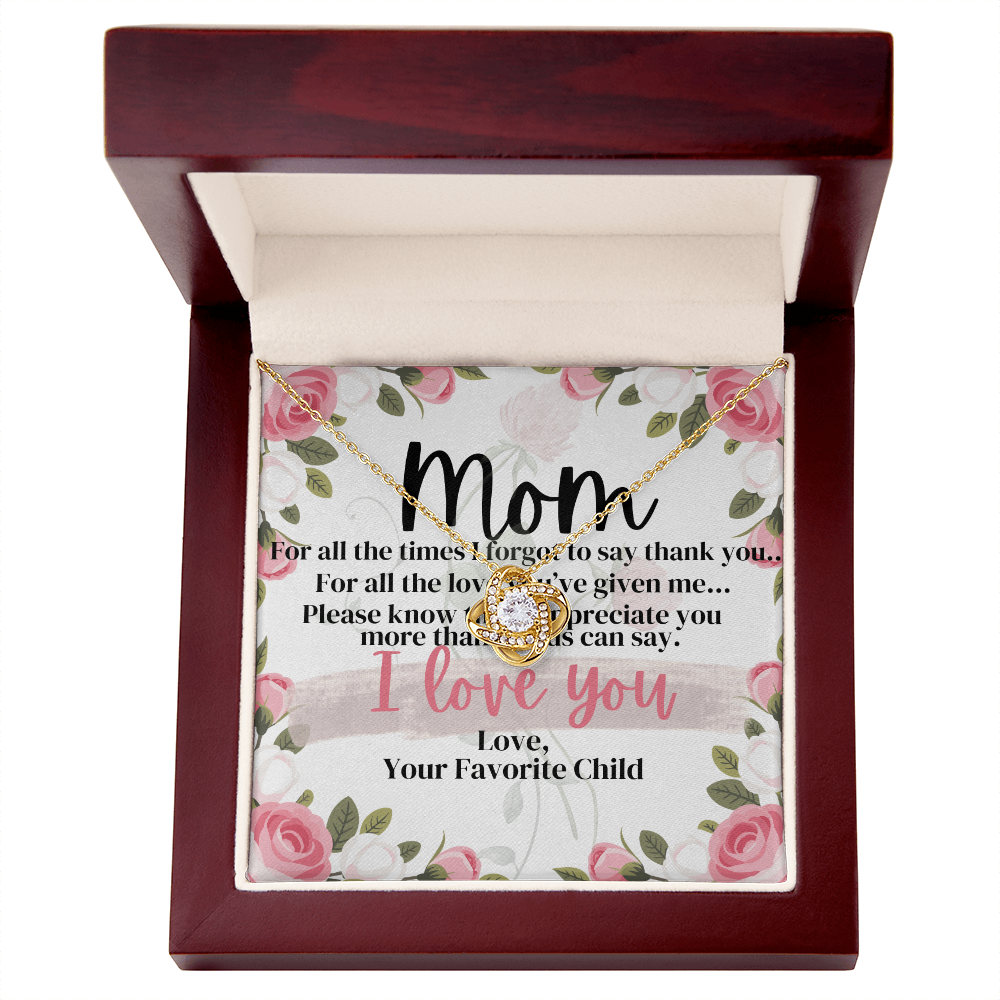 To My Mom – Love Knot Necklace Gift from Daughter or Son | “I Love You” Message Card Jewelry for Mom