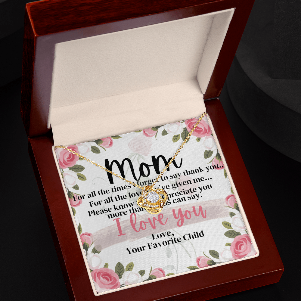 To My Mom – Love Knot Necklace Gift from Daughter or Son | “I Love You” Message Card Jewelry for Mom