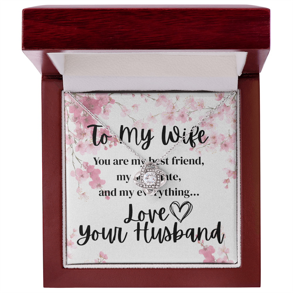 To My Wife – Love Knot Necklace Gift from Husband | Romantic Message Card Jewelry for Her